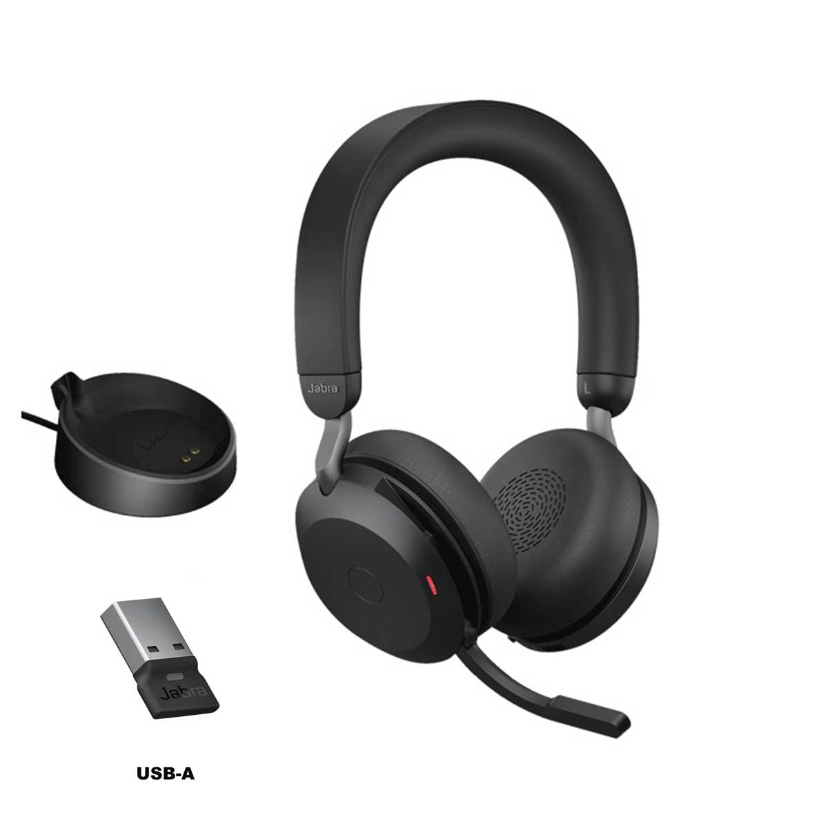 Jabra Evolve2 75 LINK380A MS Stereo Noise-Canceling Wireless Headset With Charging Stand (Black)