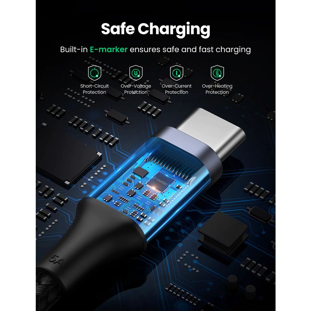 UGreen Type C 2.0 Male To Type C 2.0 Male 5a Data Cable - 2m (Black) (US316/70429)