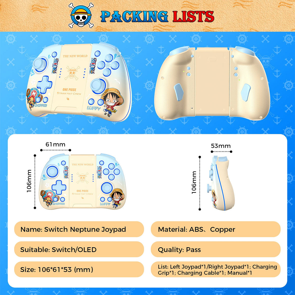 IINE Switch Left and Right Controller (Luffy & Chopper) + Storage Bag for Swith Lite/ Switch/ Switch OLED (Luffy & Chopper) Bundle (L930)