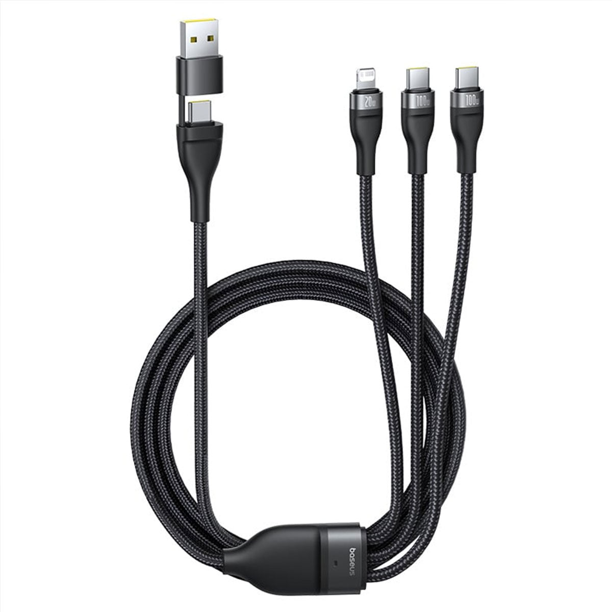 Baseus Flash Series III One-For-Three Fast Charging Cable U+C to C+C+L 100W 1.5m (Cluster Black)