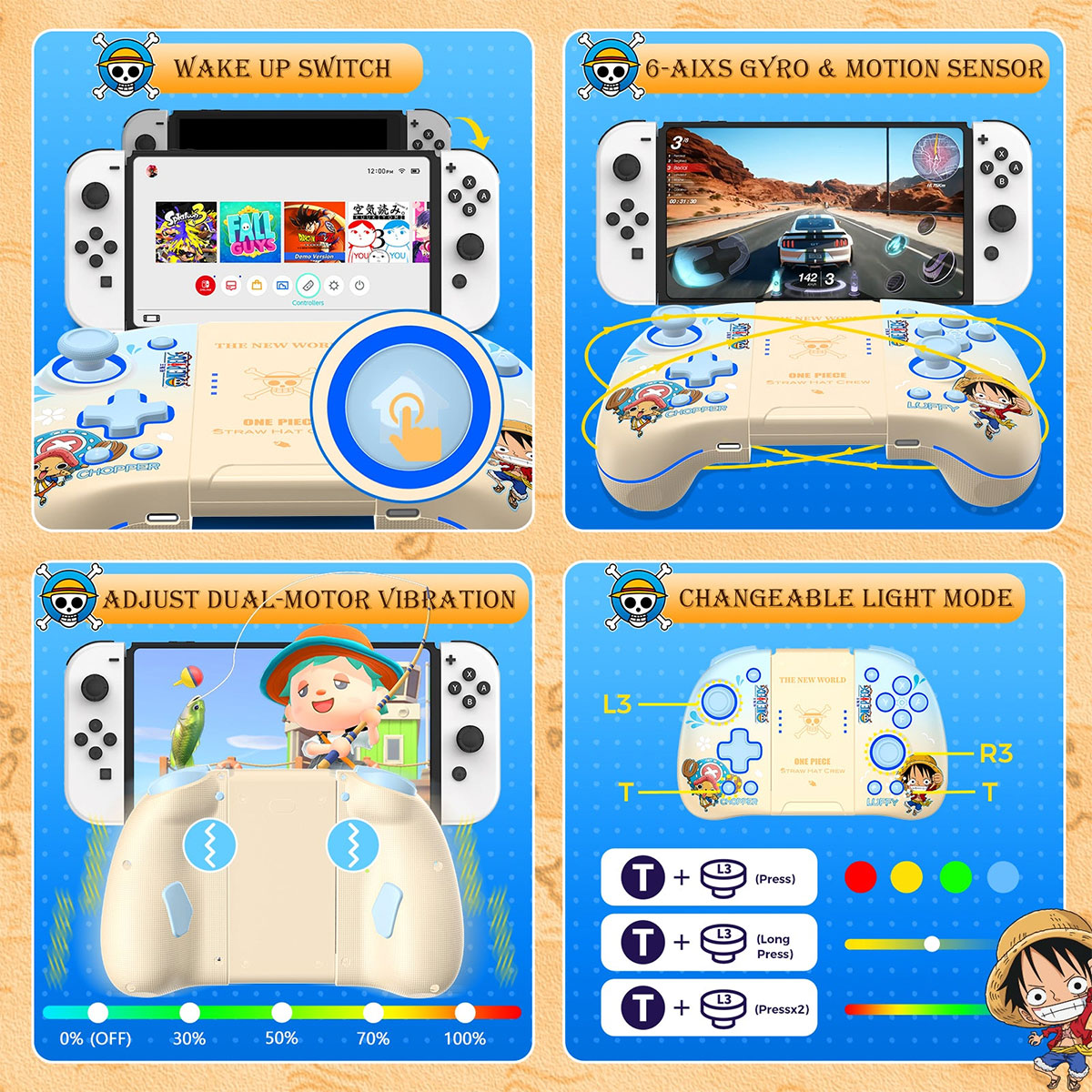 IINE Switch Left and Right Controller (Luffy & Chopper) + Storage Bag for Swith Lite/ Switch/ Switch OLED (Luffy & Chopper) Bundle (L930)
