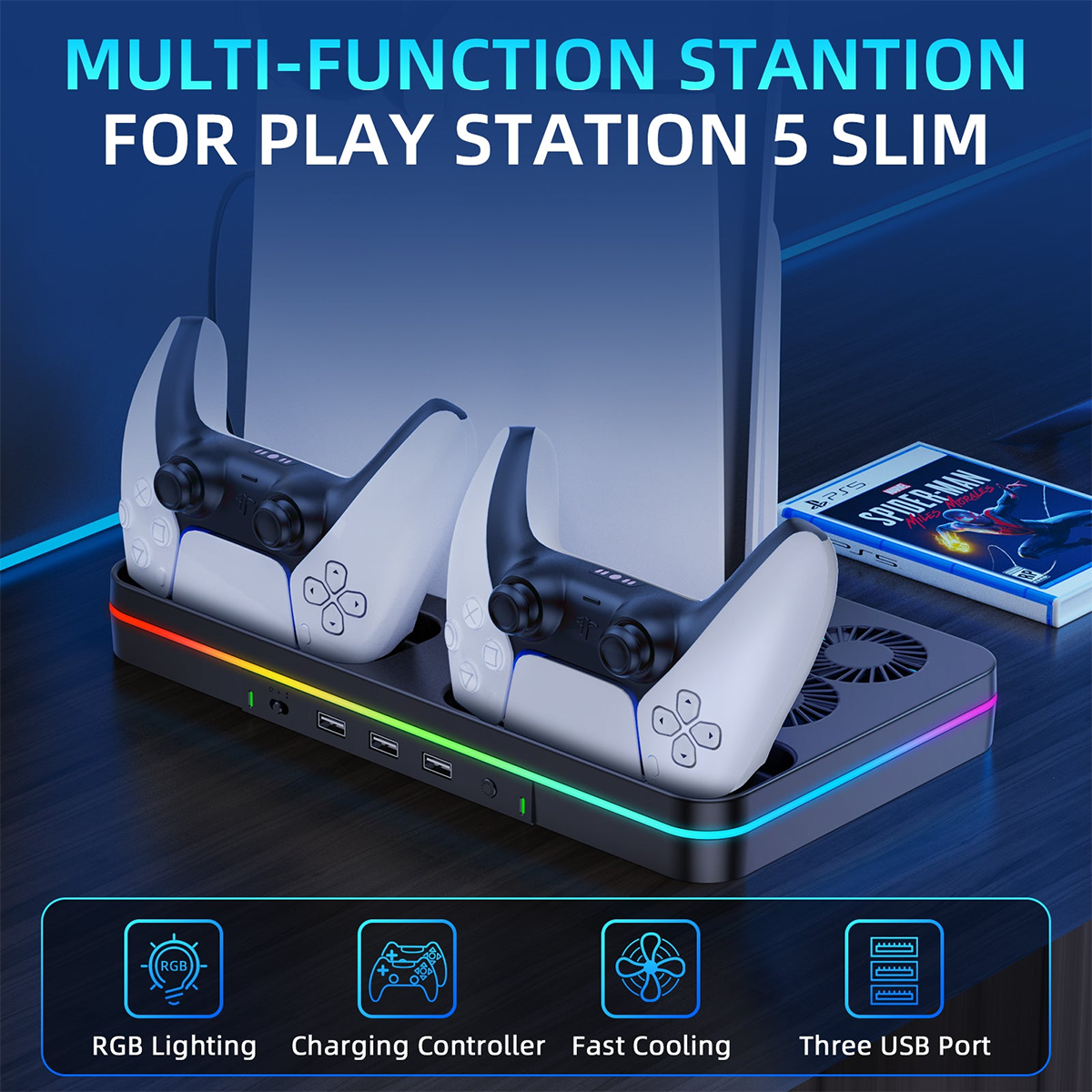 IINE Multi-Functional Cooling Charging Station For PS5 Slim (L939)