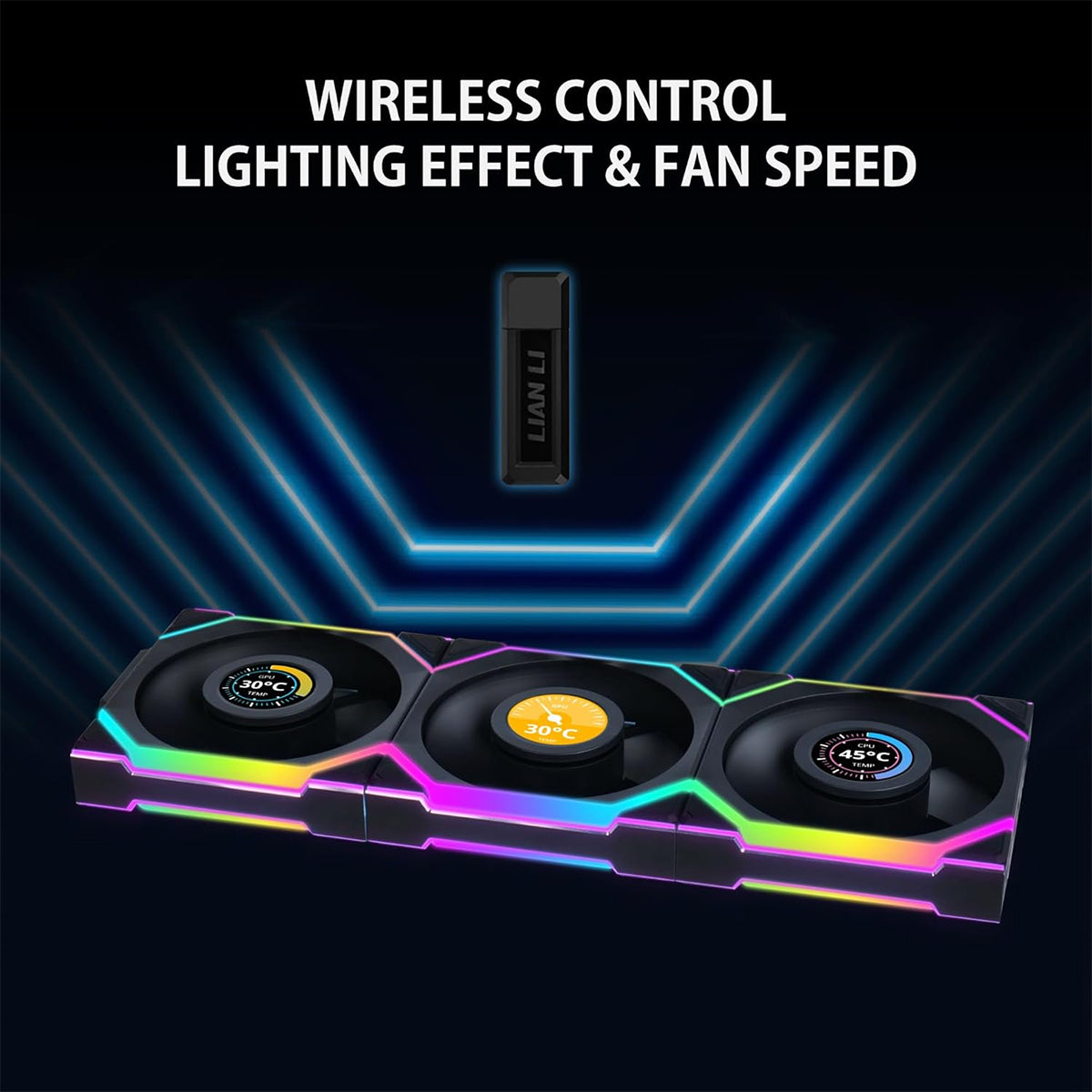 Lian Li Uni Fan SL Wireless LCD 120 ARGB with L-Wireless Controller - Triple Pack (Black, White)