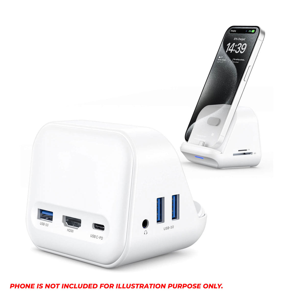 JSAUX USB-C 8-in-1 Docking Station with Phone Holder (White) (HB0802)