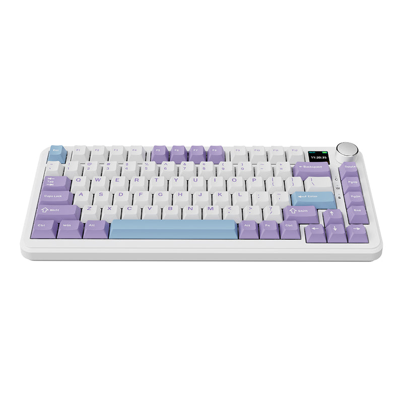 Ajazz AK820 Max RGB Tri-Mode 75% 82-Keys Gasket-mounted Hot Swappable Mechanical Keyboard with 1.14" TFT Display Screen & Knob (Purple/White/Blue) (Magnetic Switch)