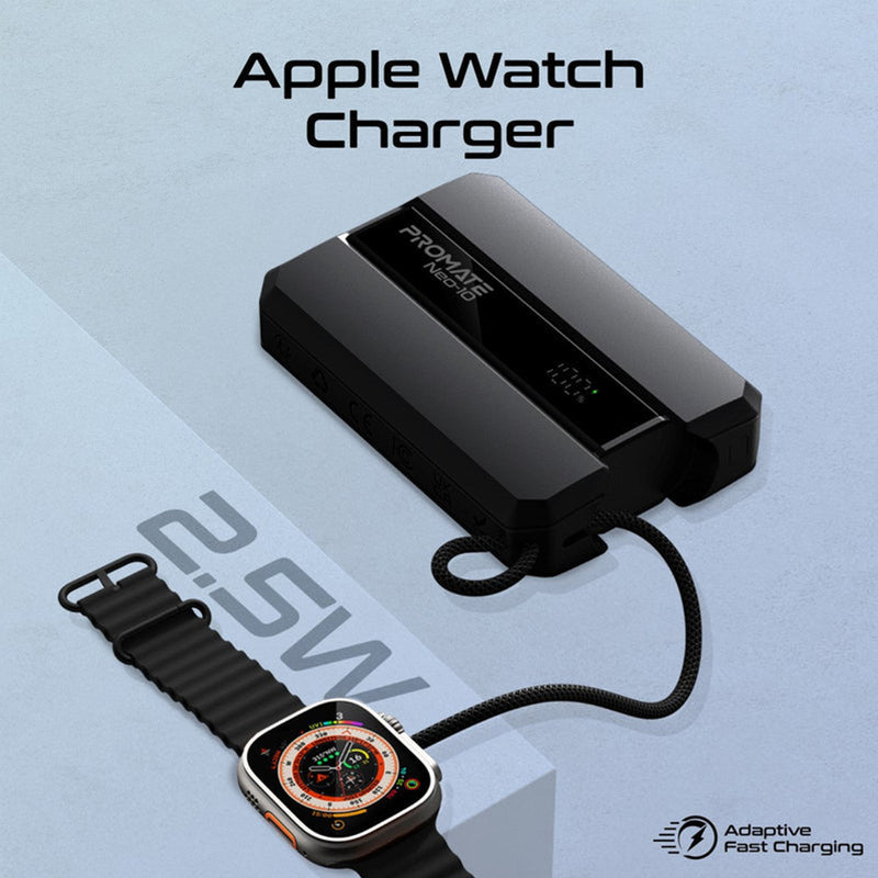 Promate Neo-10 10000MAH 30W Power Delivery Apple iPhone & Watch Ultra fast Charging Power Bank With Built-in USB-C Cable