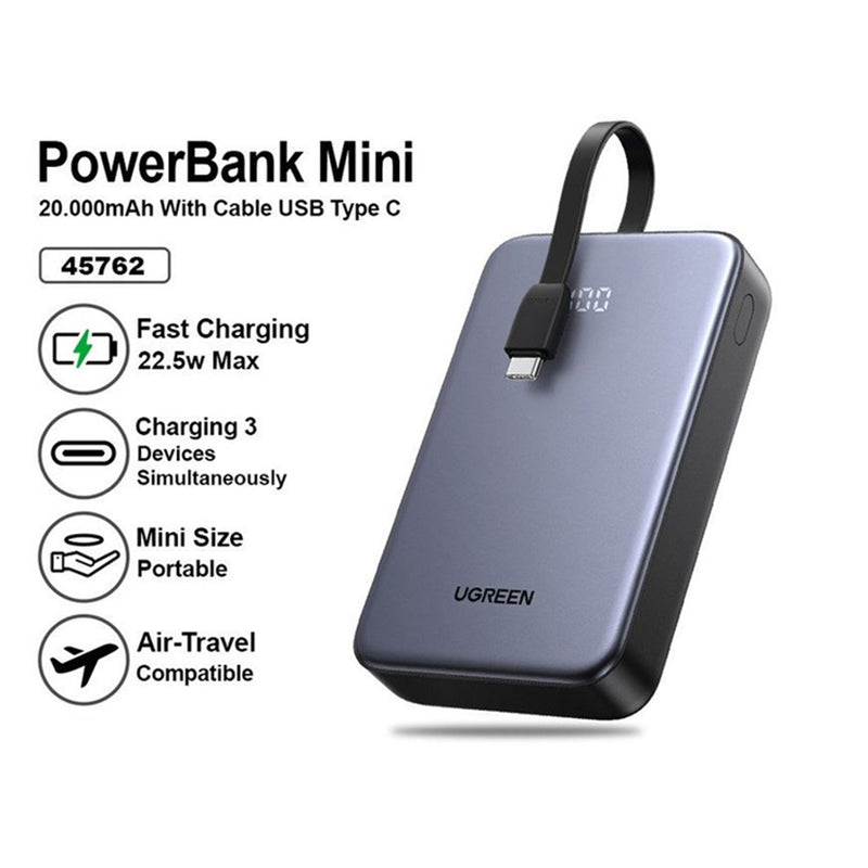 Ugreen Nexode 20000mAh 20W Power Bank with Built-in USB-C Cable (PB505/45762)