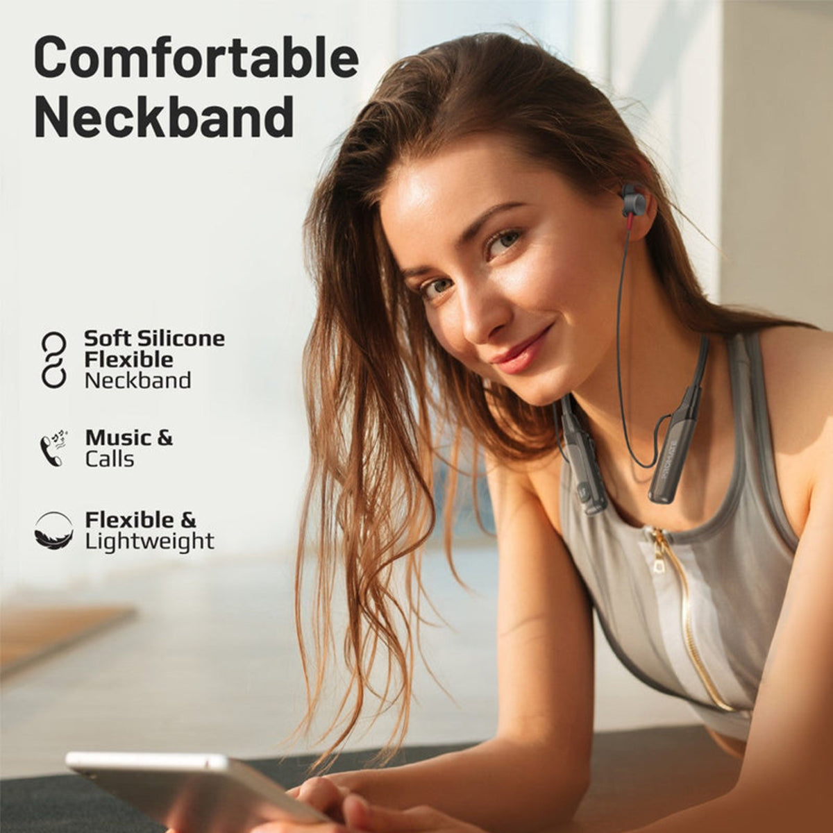 Promate Blend High-Definition Dynamic Wireless Neckband Earphones with TF Card Slot (Black)