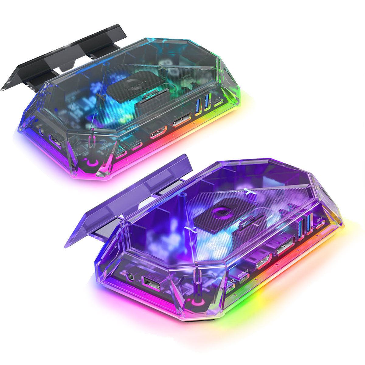 JSAUX 12-Port RGB Docking Station Pro for Steam Deck/ Steam Deck OLED/ ROG Ally/ ROG Ally X/ Legion Go/ MSI Claw (Clear Black, Clear Purple) (HB1201S)