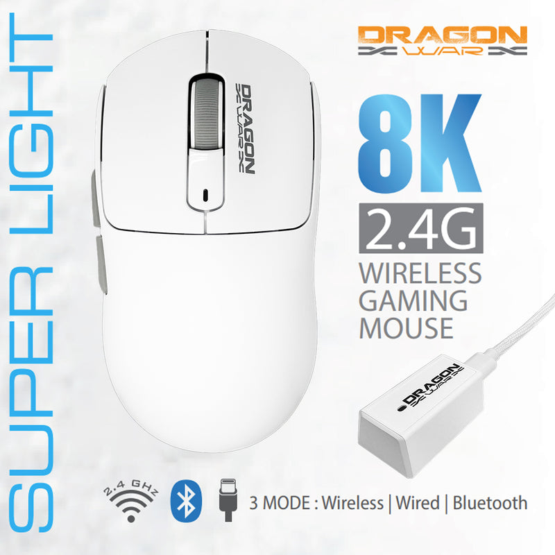 DragonWar G28 8K Tri-Mode Super Light Gaming Mouse (ELE-G28-White)