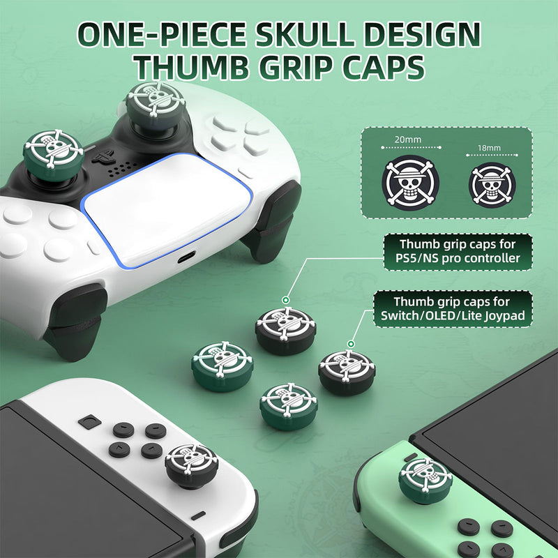 IINE Silicone Thumb Grip Caps For PS5 / Nintendo Switch Pro (Skull) (Green/Black) (L912)