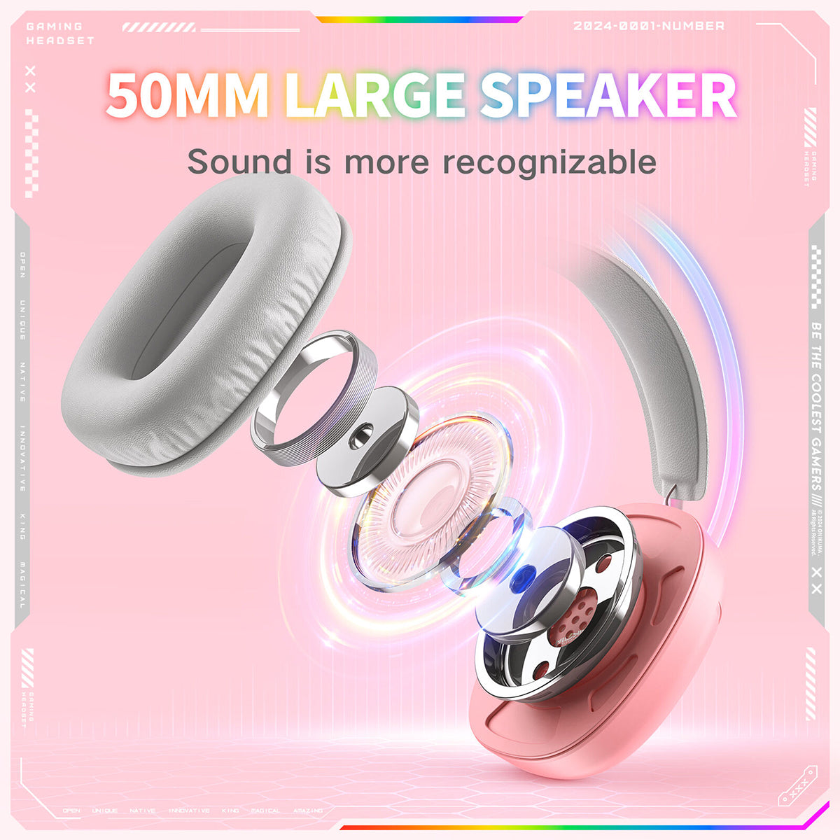 Onikuma X33 RGB Wired Gaming Headset with Noise Cancelling Microphone (Black, Pink)