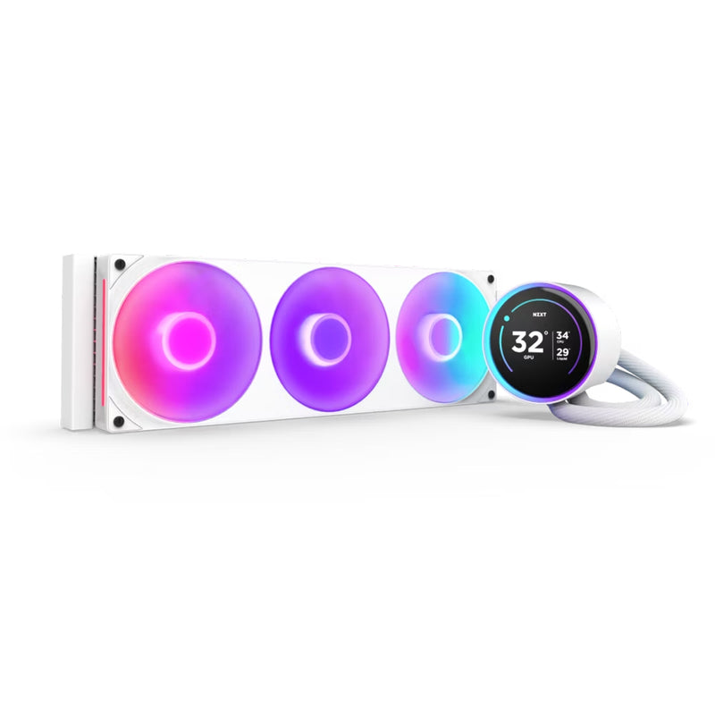 NZXT Kraken Elite 360 RGB 360mm AIO Liquid Cooler with IPS LCD & RGB Core Single-Frame Fan (Black, White) (RL-KR36E-B2, RL-KR36E-W2)