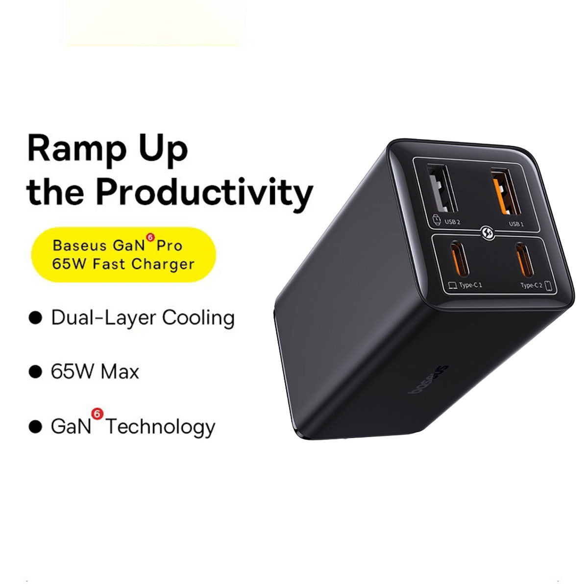 Baseus GaN6 Pro Fast Charger 2C+2U 65W (Cluster Black) (P10162702113-00)