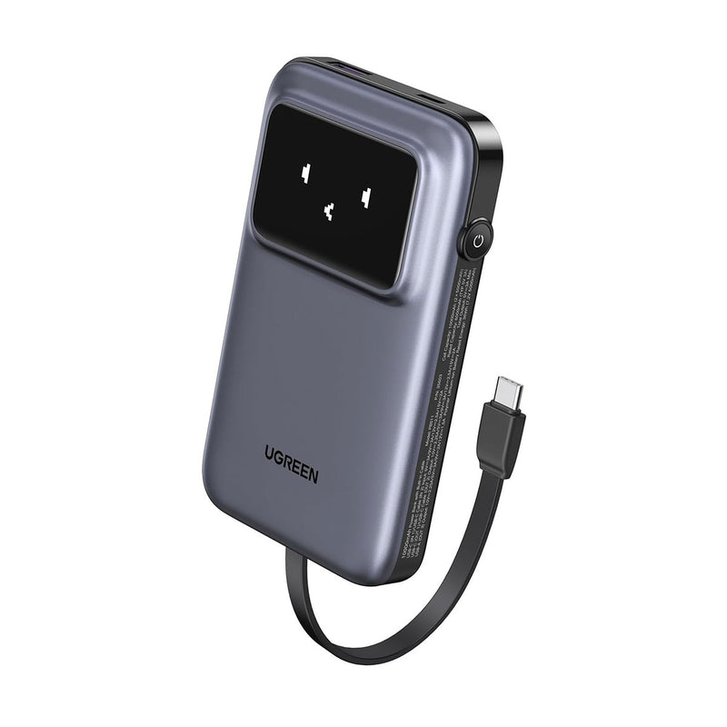 Ugreen Uno 10000mAh Quick Charging 30W Power Bank With Build-in USB-C Cable (Grey, Purple)
