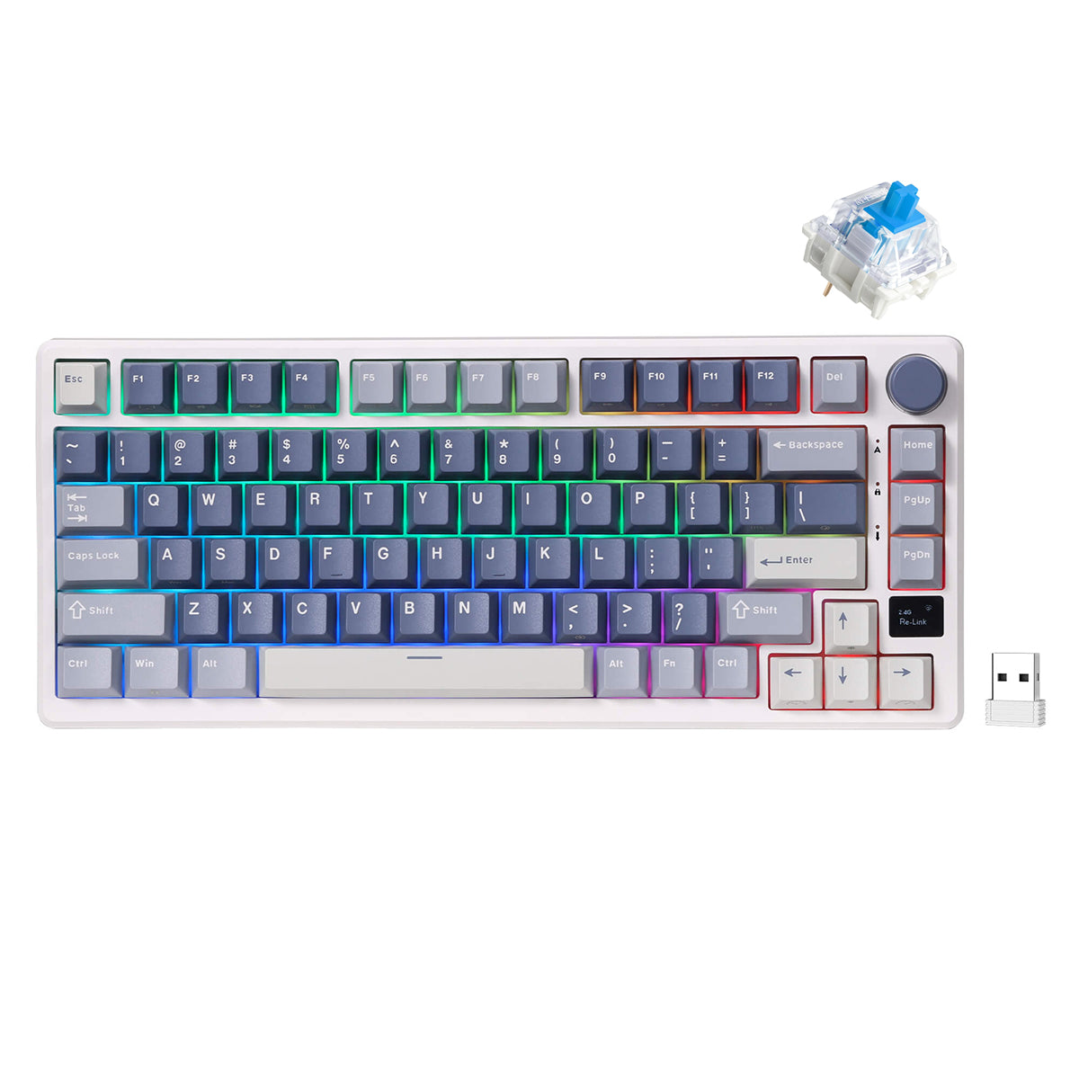 Royal Kludge RK-M75 Tri-Mode RGB 81 Keys Hot-Swappable Mechanical Keyboard Ocean Blue (Blue Switch, Brown Switch, K Silver Switch))