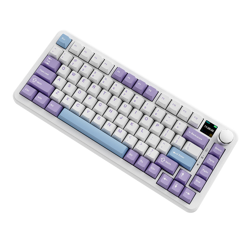 Ajazz AK820 Max RGB Tri-Mode 75% 82-Keys Gasket-mounted Hot Swappable Mechanical Keyboard with 1.14" TFT Display Screen & Knob (Purple/White/Blue) (Magnetic Switch)