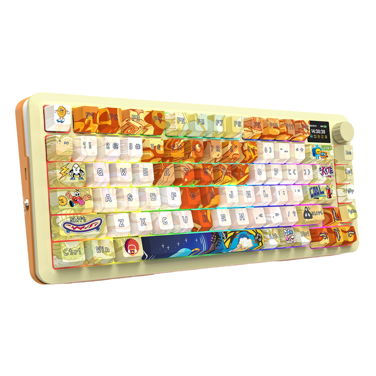 Redragon K708GF RGB Flekact Pro 81 Keys 75% Gasket Mounted Wireless Mechanical Keyboard with Customizable Smart LCD Screen (Doodle Style Design)