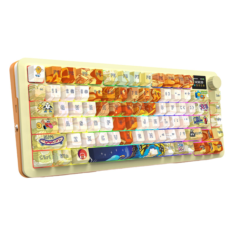 Redragon K708GF RGB Flekact Pro 81 Keys 75% Gasket Mounted Wireless Mechanical Keyboard with Customizable Smart LCD Screen (Doodle Style Design)