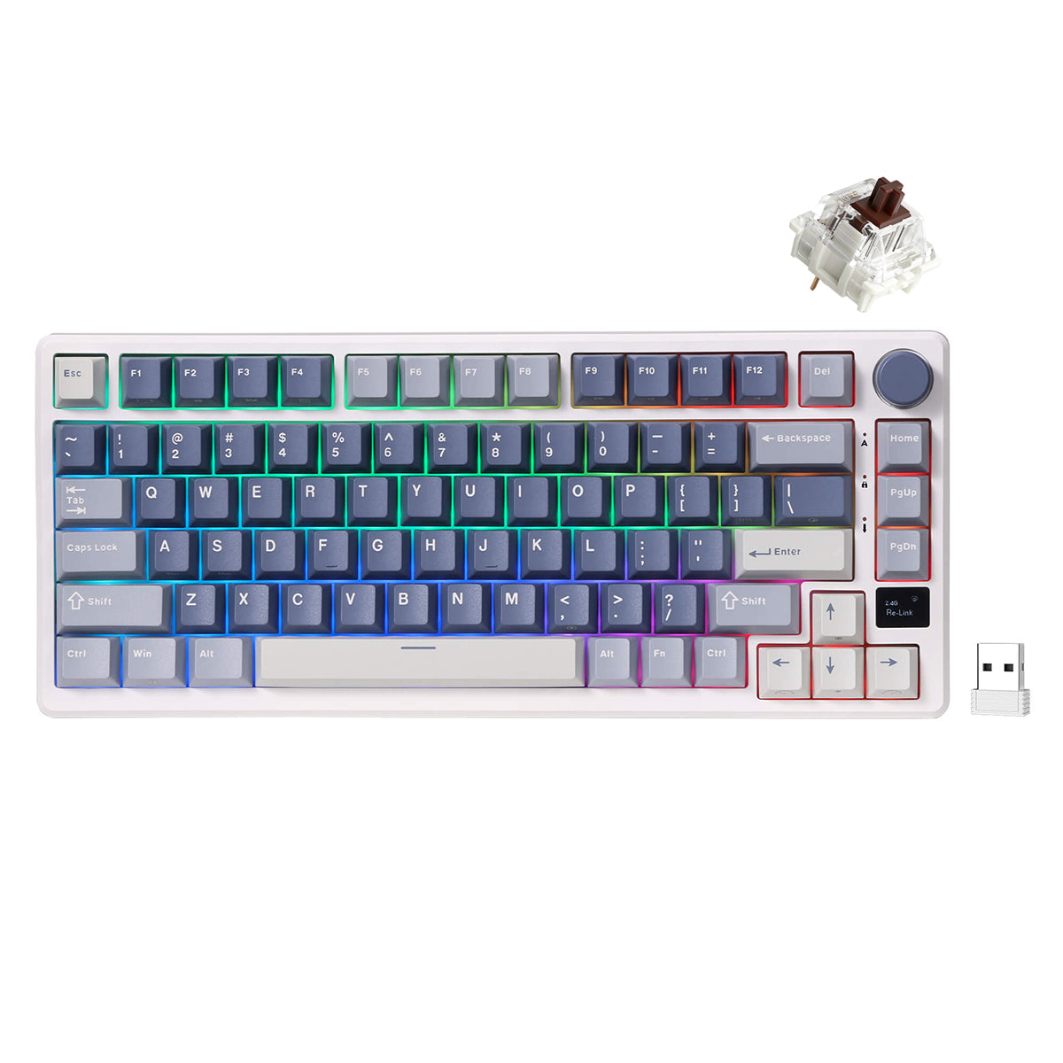 Royal Kludge RK-M75 Tri-Mode RGB 81 Keys Hot-Swappable Mechanical Keyboard Ocean Blue (Blue Switch, Brown Switch, K Silver Switch))