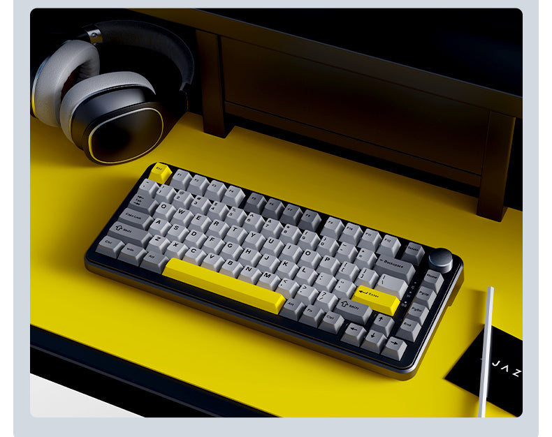 Ajazz AK820 Max RGB Tri-Mode 75% 82-Keys Gasket-mounted Hot Swappable Mechanical Keyboard with 1.14" TFT Display Screen & Knob (Black/Grey/Yellow) (Magnetic Switch)