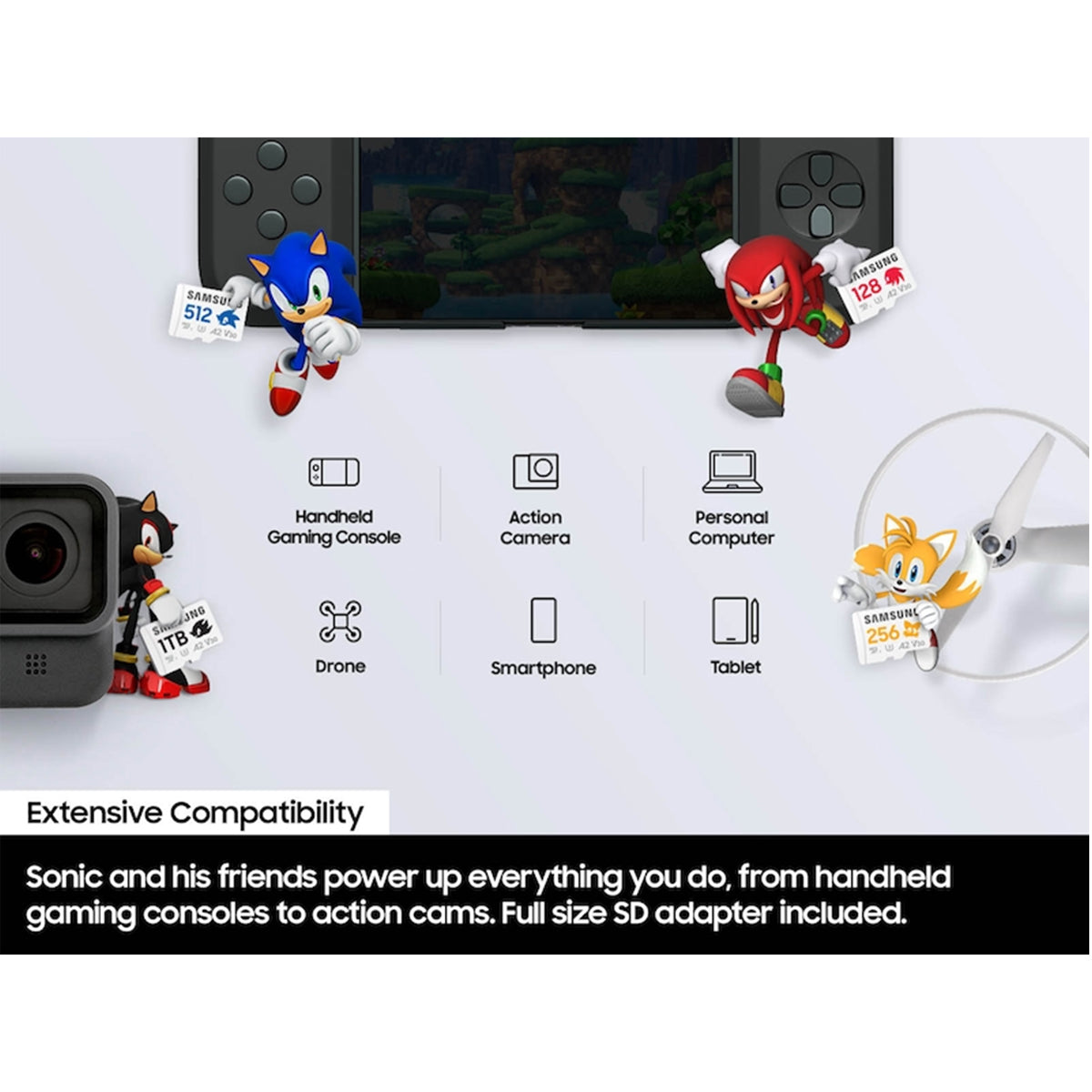 Samsung Pro Plus Sonic The Hedgehog UHS-I 180MB/s Read microSDXC Card with Adapter (512GB, 1TB)