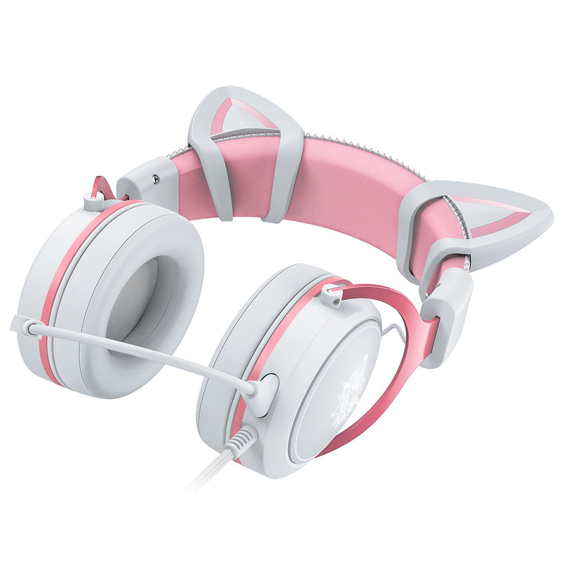 Onikuma X10 Cat Wired Professional Gaming Headset with Noise Cancellation Microphone (White Pink)
