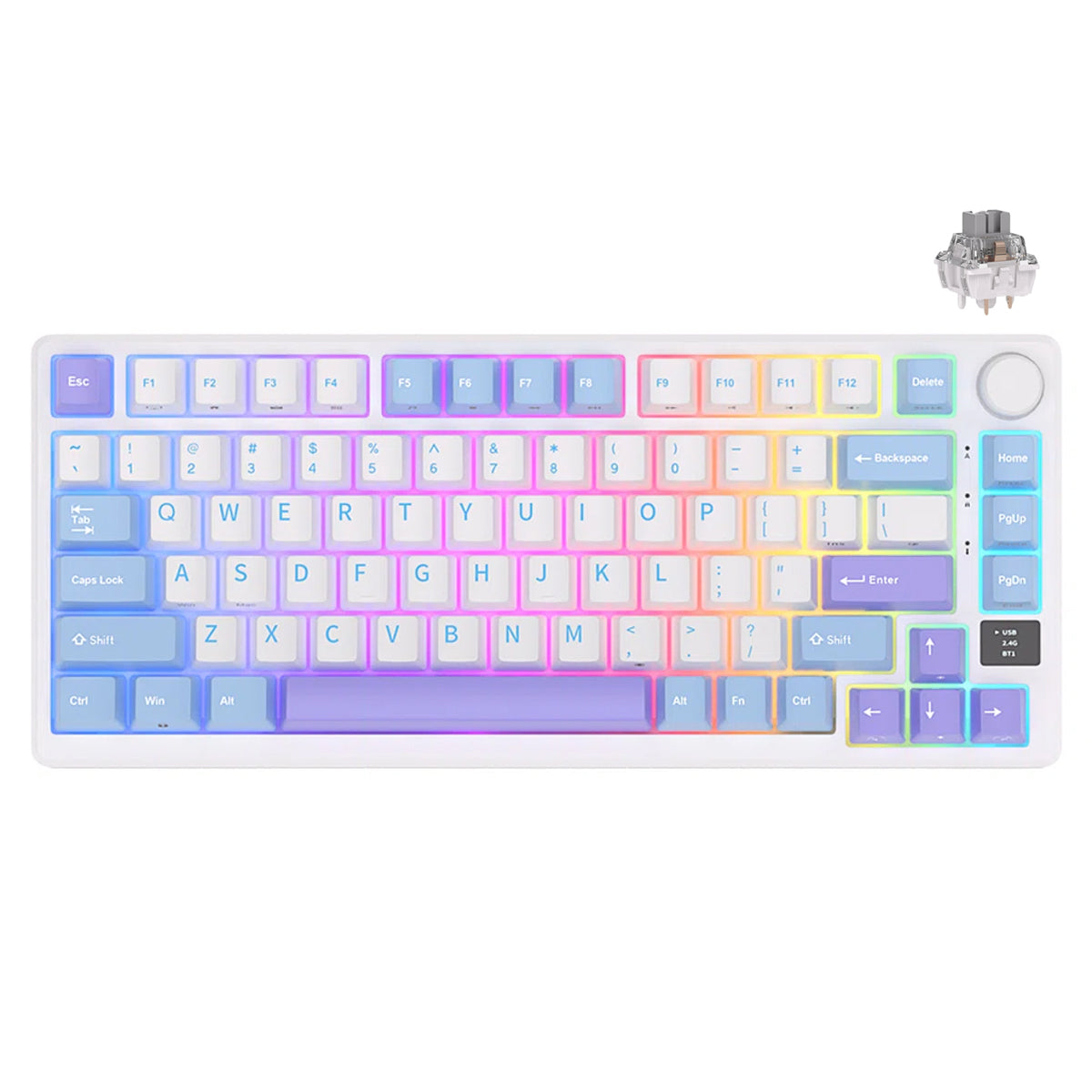 Royal Kludge RK-M75 Tri-Mode RGB 81 Keys Hot-Swappable Mechanical Keyboard Taro Milk (K Silver Switch, Blue Switch, Brown Switch, Cream Switch)