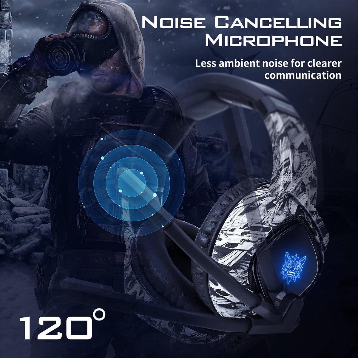 Onikuma K19 Professional Gaming Headset with RGB Led Backlight (Camo Grey, Camo White)