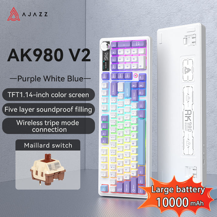 Ajazz AK980 V2 RGB Tri-Mode Mechanical Keyboard with TFT DisplayScreen