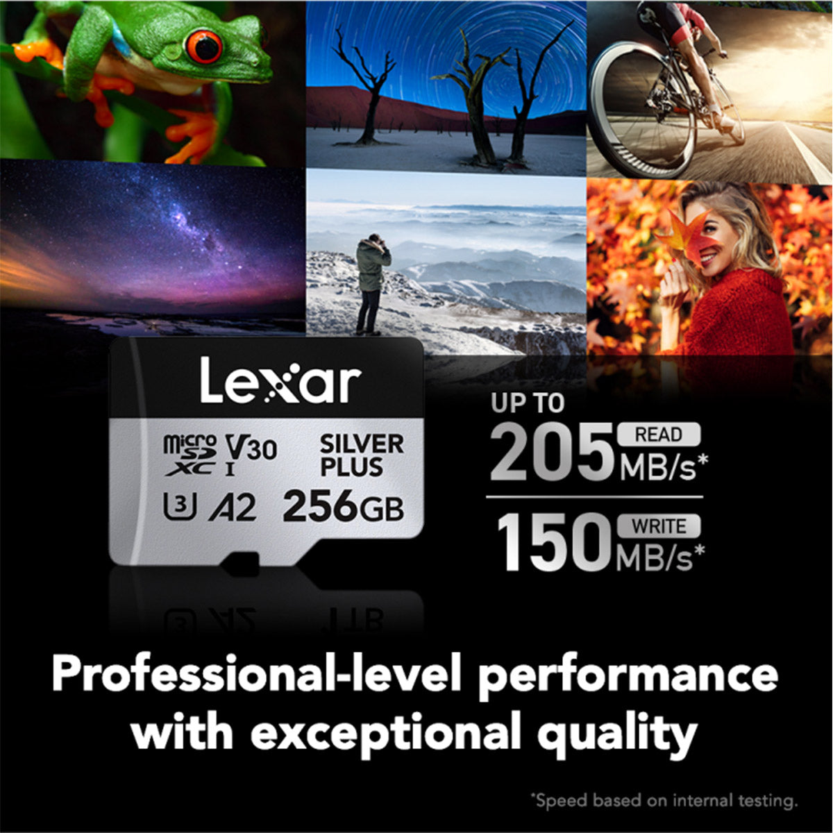 Lexar Professional Silver Plus microSDXC UHS-I C10 U3 V30 A2 205MB/s Read Memory Card