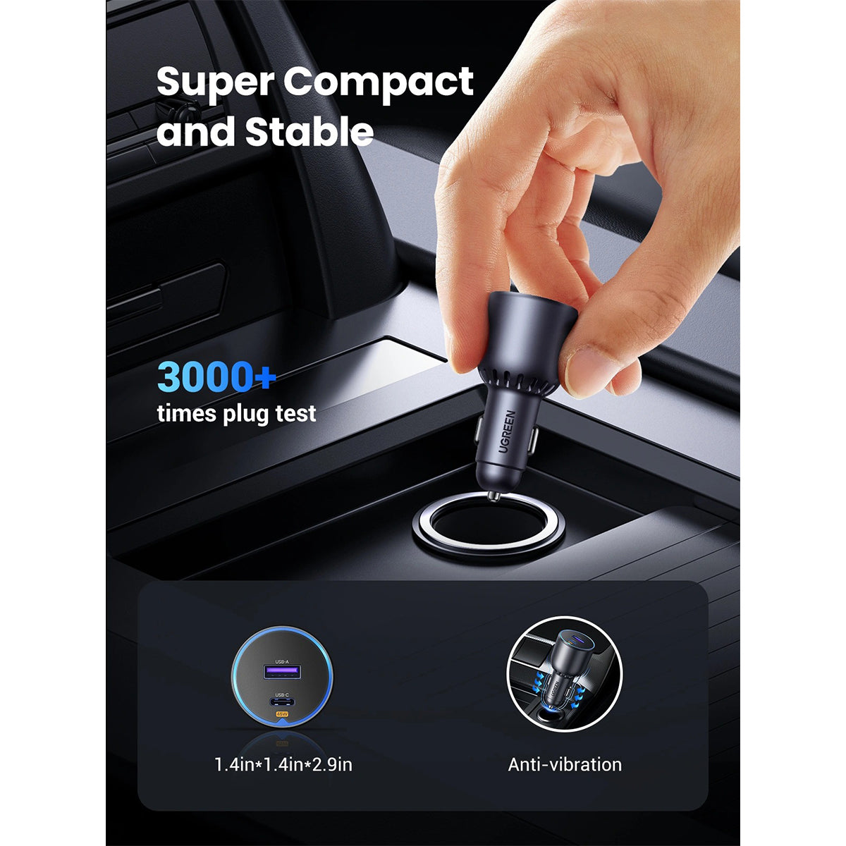 Ugreen 2-Port USB-C PD + USB-A 63W Fast Car Charger (EC701/35023)
