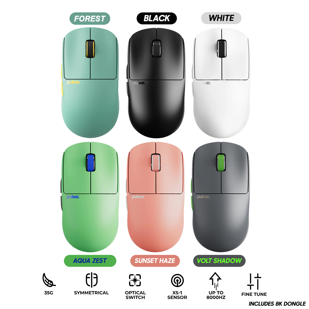 Pulsar X2 CrazyLight 8K Polling Rate eSports Gaming Mouse Size 1 (Forest, Jet Black, Sunset Haze, Uyuni White, Volt Shadow, Aqua Zest)