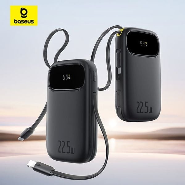 Baseus QPow 3 Digital Display Fast-Charging Power Bank with Built-in USB-C + iP Cable 20000mAh 22.5W