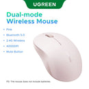 Ugreen Multi-Mode 4000DPI Wireless Mouse (Pink, Purple, Gray)