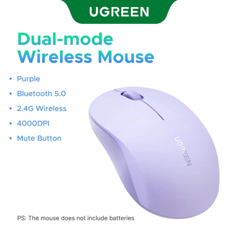 Ugreen Multi-Mode 4000DPI Wireless Mouse (Pink, Purple, Gray)
