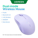 Ugreen Multi-Mode 4000DPI Wireless Mouse (Pink, Purple, Gray)