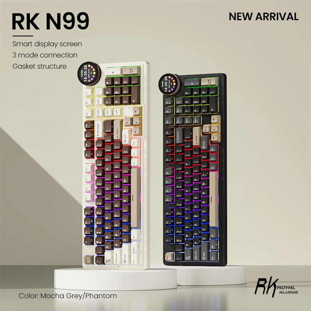 Royal Kludge RK-N99 Tri-Mode RGB 98 Keys Hot Swappable Mechanical Keyboard Phantom (Beige, Cream, Violet Switch)