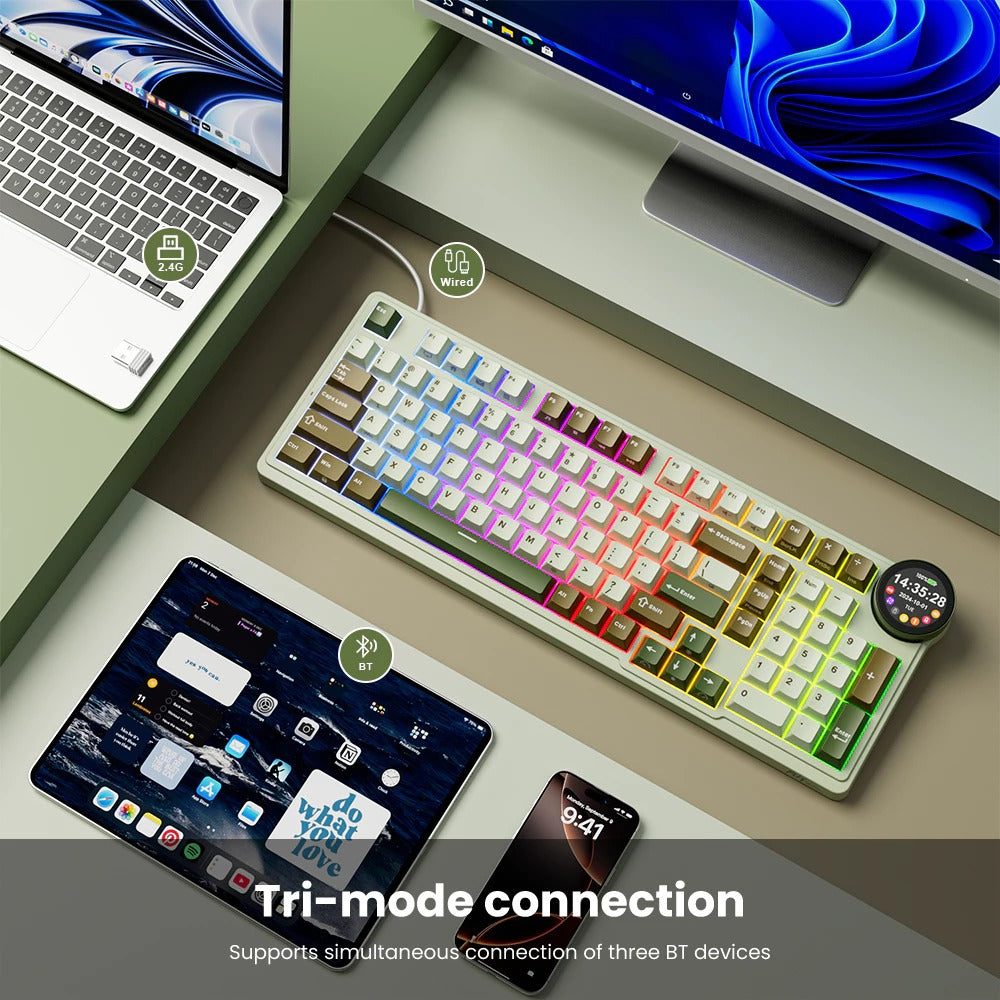 Royal Kludge RK-N99 Tri-Mode RGB 98 Keys Hot Swappable Mechanical Keyboard Phantom (Beige, Cream, Violet Switch)