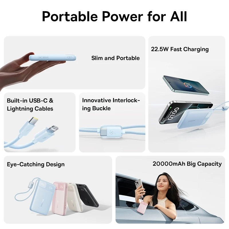 Baseus EnerFill FC11 Digital Display Power Bank with Dual Built-in Cables 20000mAh 22.5W