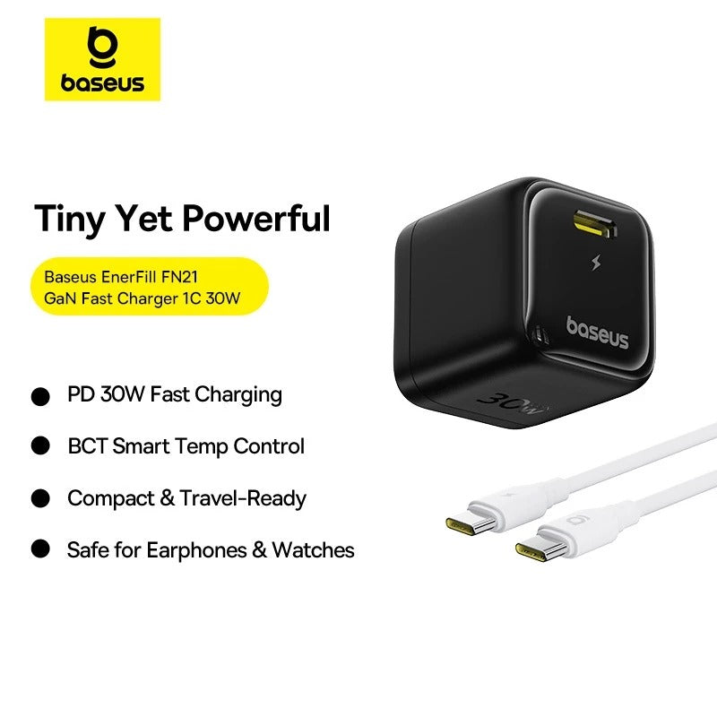 Baseus EnerFill FN21 Fast Charger 1C 30W includes USB-C to USB-C Cable 60W 1m (Cosmic Black)
