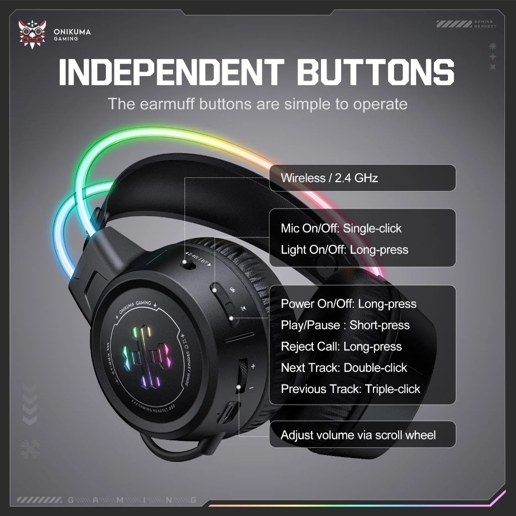 Onikuma GT889 Tri-Mode Gaming Headset (Black)