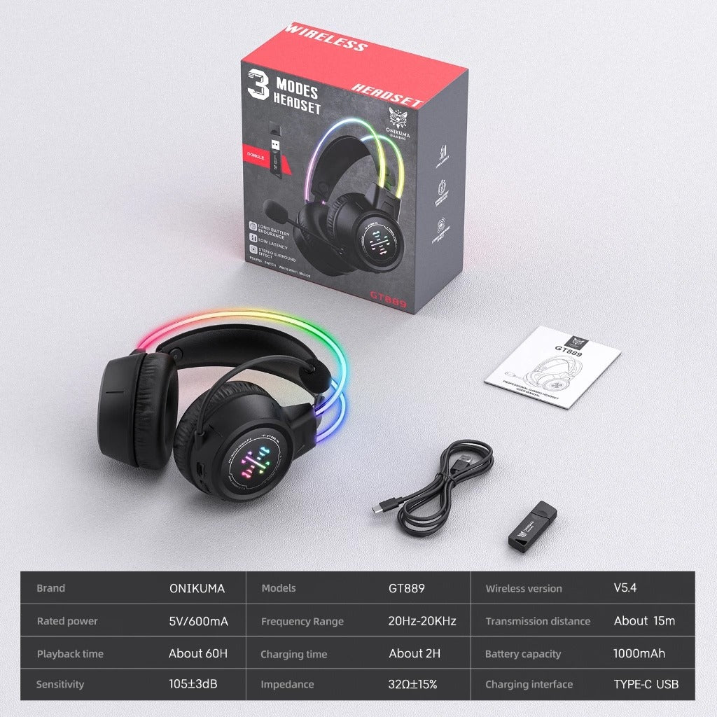 Onikuma GT889 Tri-Mode Gaming Headset (Black)