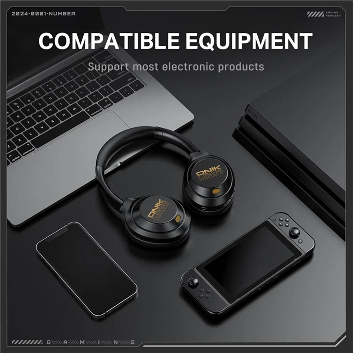 Onikuma GT811 Wireless Gaming Headset with Noise Cancellation (Black)