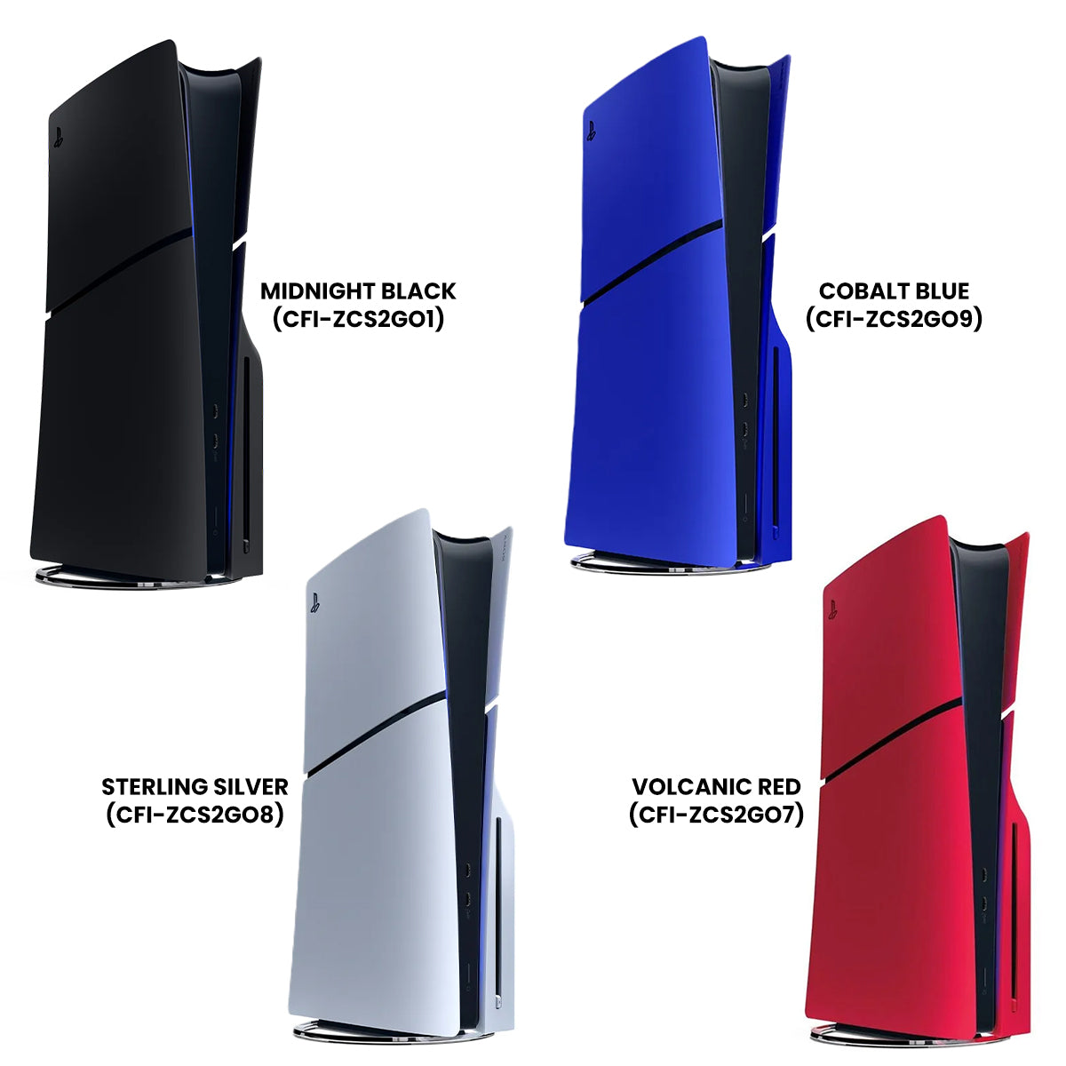 PS5 Slim Console Covers (Cobalt Blue, Midnight Black, Sterling Silver, Volcanic Red)
