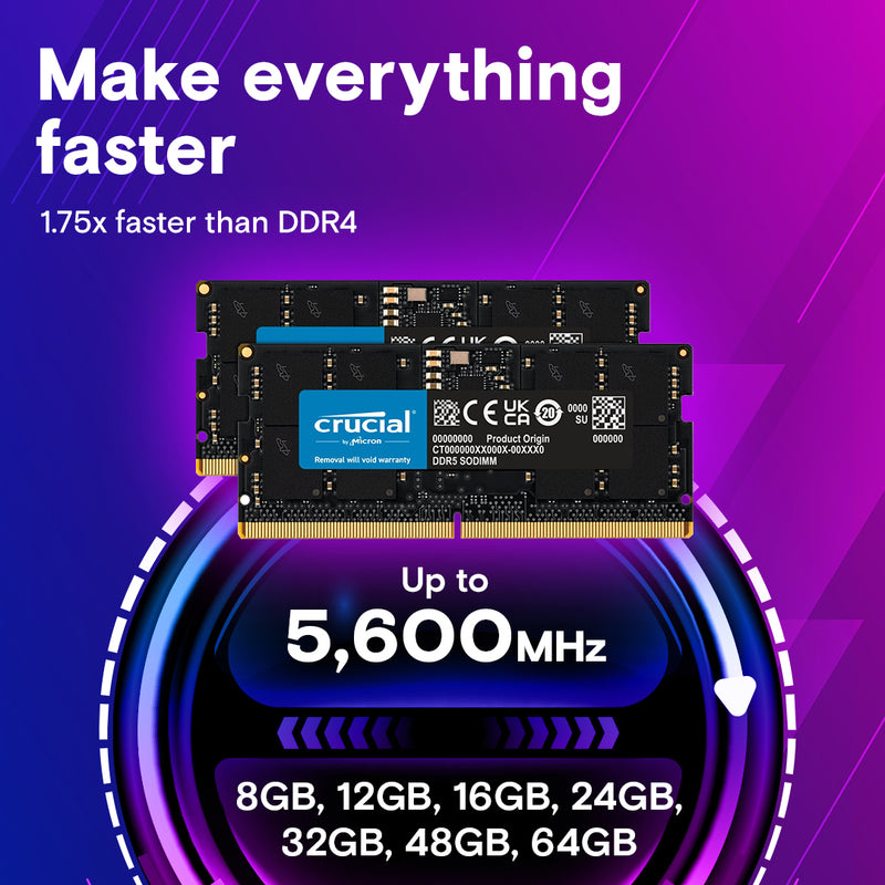 Crucial 8GB DDR5 4800MHz CL40 SO-DIMM Notebook Memory (CT8G48C40S5)