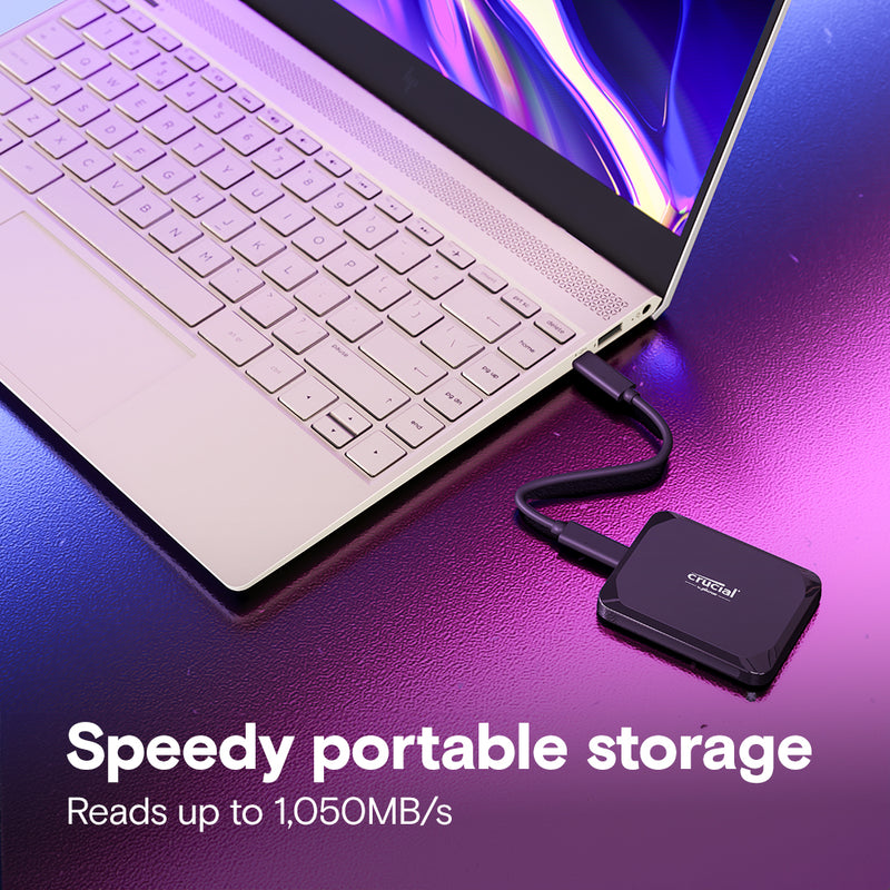 Crucial X9 USB 3.2 Gen-2 (10Gb/s) 1050MB/s Read Type-C Portable SSD (1TB, 2TB, 4TB)
