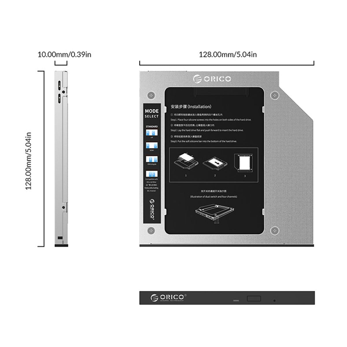 Orico Laptop Hard Drive Caddy for Optical Drive (Silver) (M95SS-SV-BP)