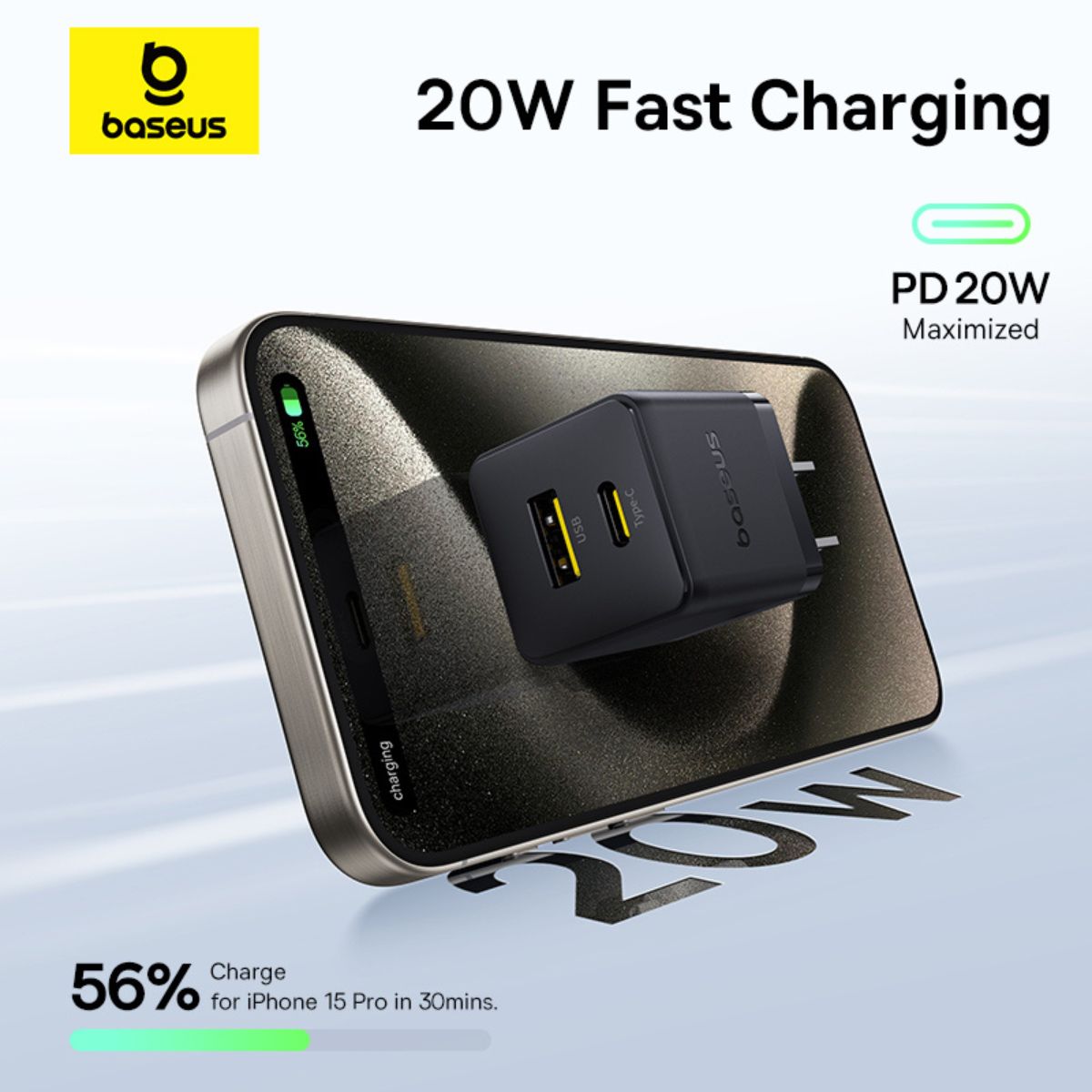 Baseus Palm Fast Charger C+U 20W (Cluster Black) (P10111609113-00)
