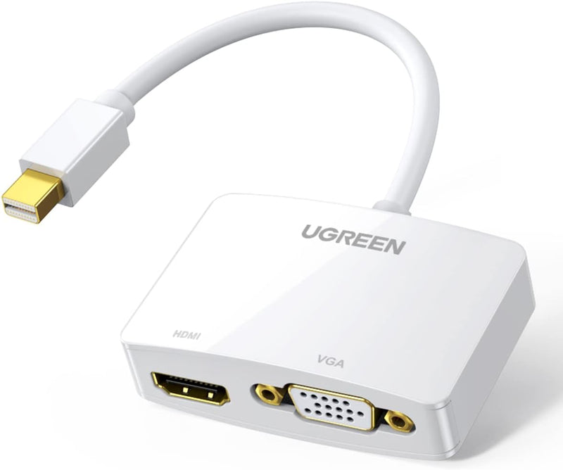 UGreen Mini DP Male To VGA Female+HDMI Female Converter - 15cm (White) (MD108/10427)